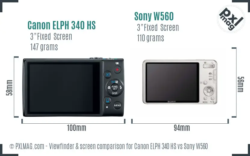 Canon ELPH 340 HS vs Sony W560 Screen and Viewfinder comparison