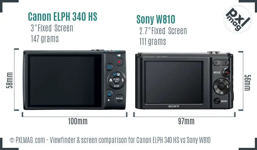 Canon ELPH 340 HS vs Sony W810 Screen and Viewfinder comparison