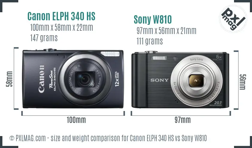 Canon ELPH 340 HS vs Sony W810 size comparison