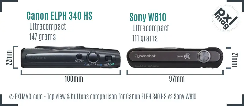 Canon ELPH 340 HS vs Sony W810 top view buttons comparison