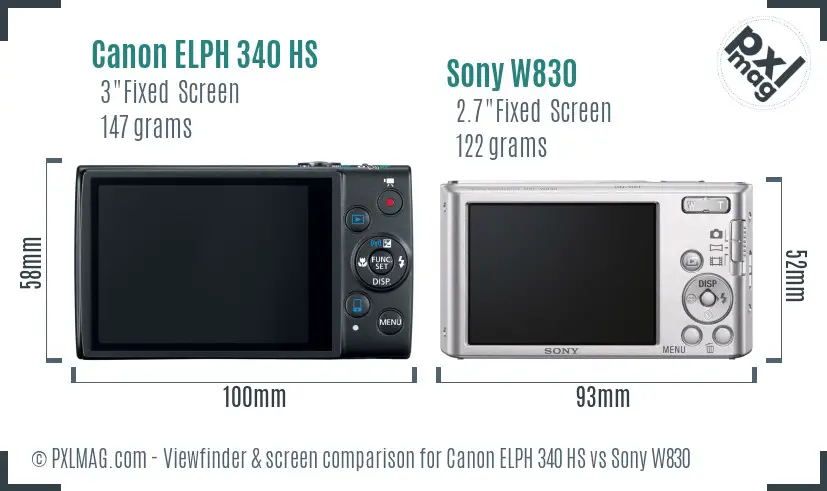 Canon ELPH 340 HS vs Sony W830 Screen and Viewfinder comparison
