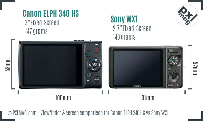 Canon ELPH 340 HS vs Sony WX1 Screen and Viewfinder comparison