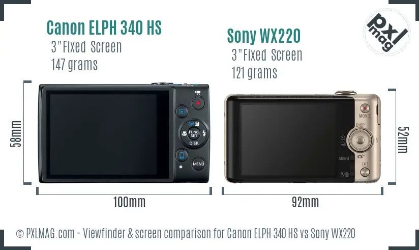 Canon ELPH 340 HS vs Sony WX220 Screen and Viewfinder comparison