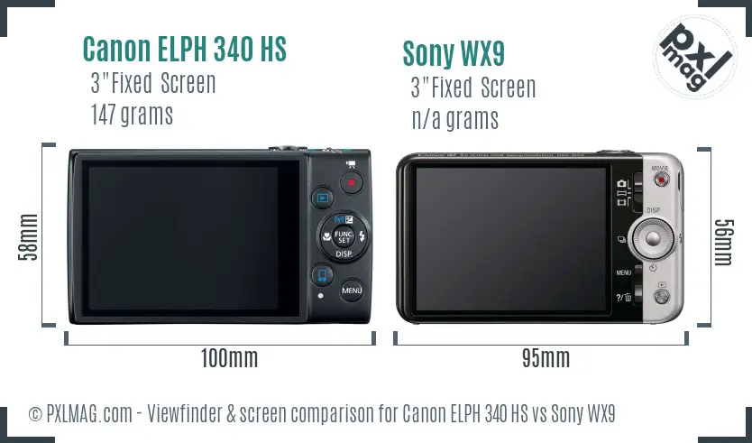 Canon ELPH 340 HS vs Sony WX9 Screen and Viewfinder comparison