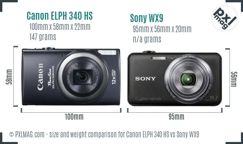 Canon ELPH 340 HS vs Sony WX9 size comparison