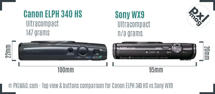 Canon ELPH 340 HS vs Sony WX9 top view buttons comparison