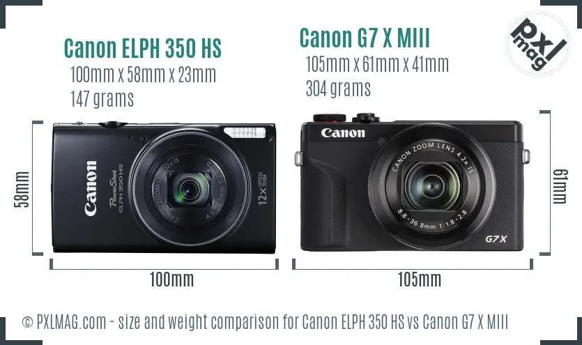 Canon ELPH 350 HS vs Canon G7 X MIII size comparison Canon ELPH 350 HS vs Canon G7 X MIII size comparison