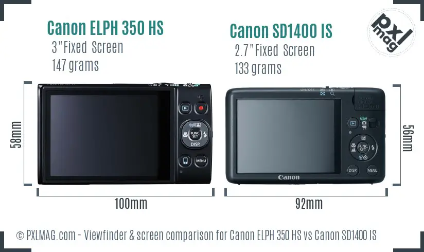 Canon ELPH 350 HS vs Canon SD1400 IS Screen and Viewfinder comparison