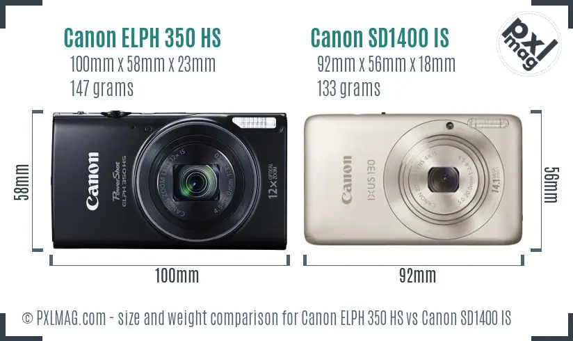 Canon ELPH 350 HS vs Canon SD1400 IS size comparison