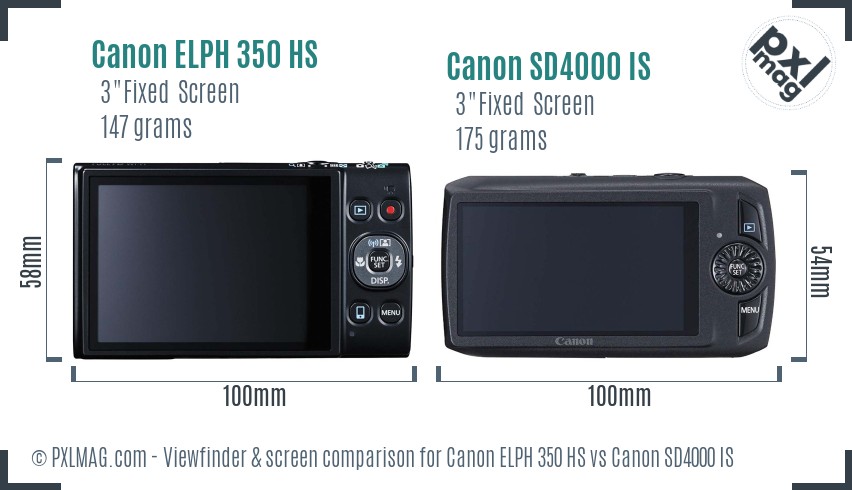Canon ELPH 350 HS vs Canon SD4000 IS Screen and Viewfinder comparison