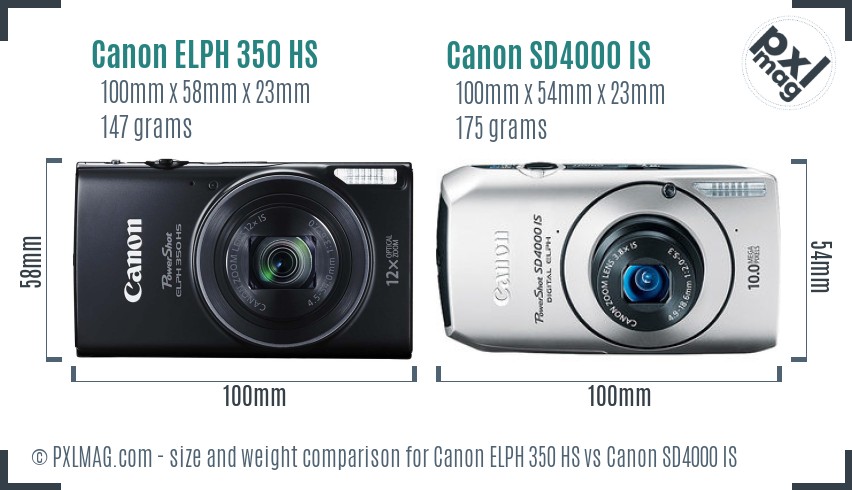 Canon ELPH 350 HS vs Canon SD4000 IS size comparison