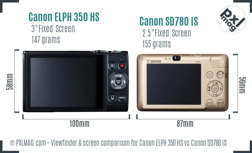 Canon ELPH 350 HS vs Canon SD780 IS Screen and Viewfinder comparison