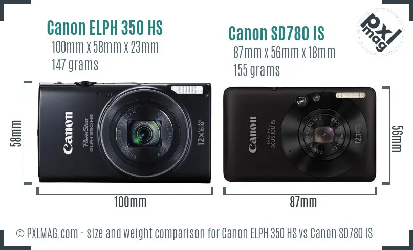 Canon ELPH 350 HS vs Canon SD780 IS size comparison