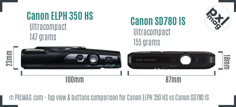 Canon ELPH 350 HS vs Canon SD780 IS top view buttons comparison