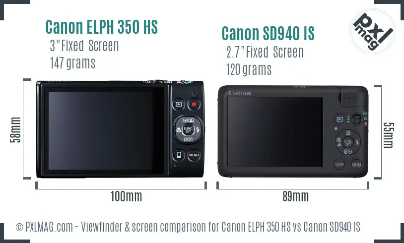 Canon ELPH 350 HS vs Canon SD940 IS Screen and Viewfinder comparison