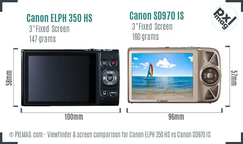 Canon ELPH 350 HS vs Canon SD970 IS Screen and Viewfinder comparison
