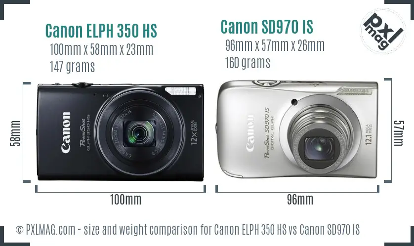 Canon ELPH 350 HS vs Canon SD970 IS size comparison