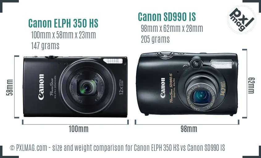 Canon ELPH 350 HS vs Canon SD990 IS size comparison
