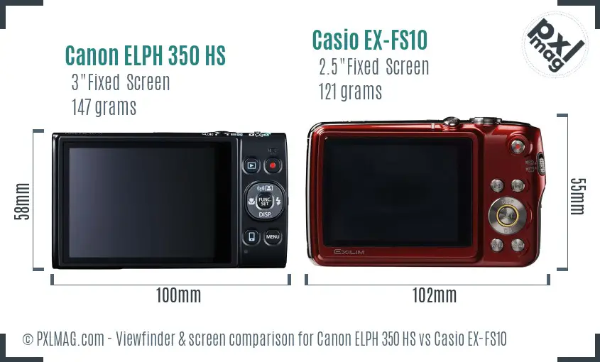 Canon ELPH 350 HS vs Casio EX-FS10 Screen and Viewfinder comparison
