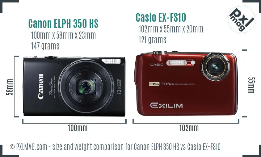 Canon ELPH 350 HS vs Casio EX-FS10 size comparison