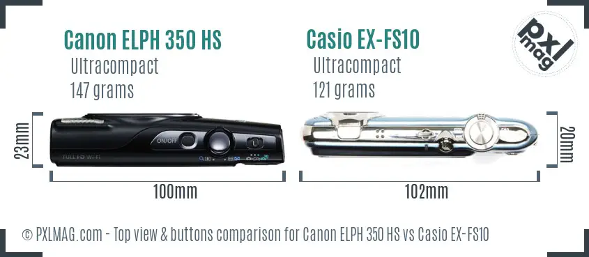 Canon ELPH 350 HS vs Casio EX-FS10 top view buttons comparison