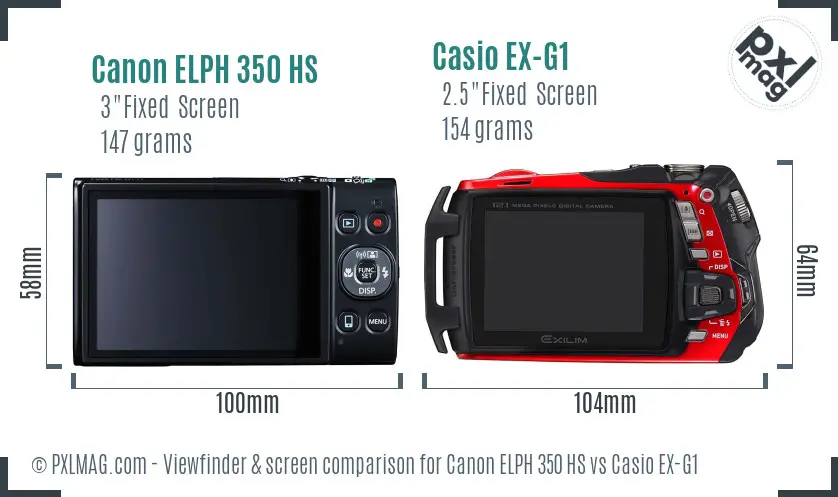 Canon ELPH 350 HS vs Casio EX-G1 Screen and Viewfinder comparison