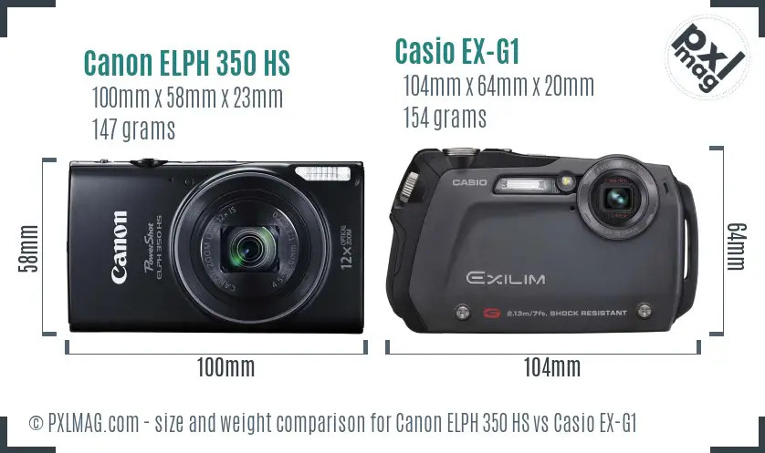 Canon ELPH 350 HS vs Casio EX-G1 size comparison