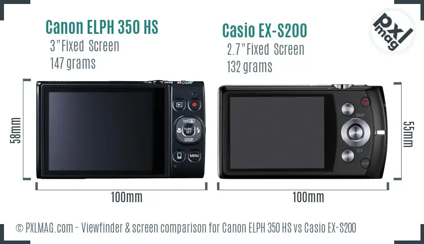 Canon ELPH 350 HS vs Casio EX-S200 Screen and Viewfinder comparison