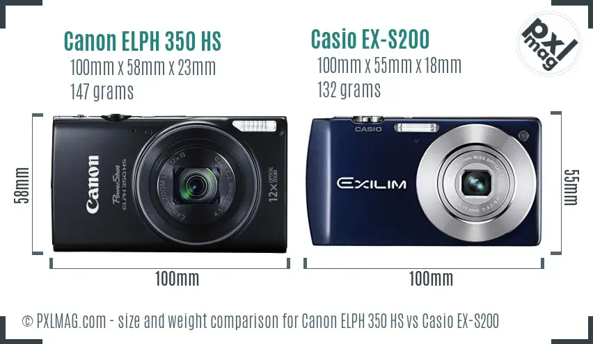 Canon ELPH 350 HS vs Casio EX-S200 size comparison