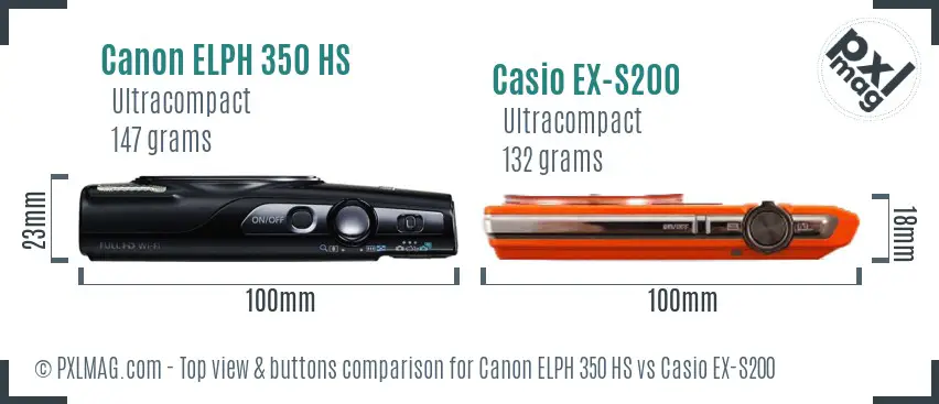 Canon ELPH 350 HS vs Casio EX-S200 top view buttons comparison