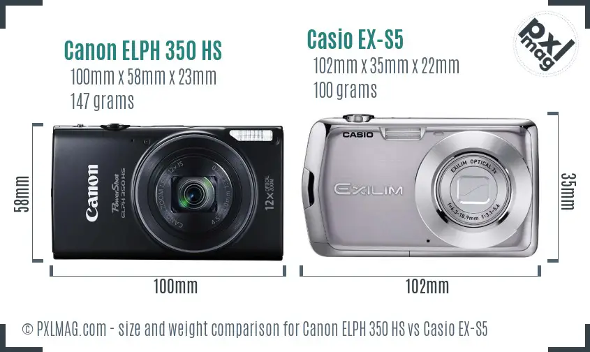 Canon ELPH 350 HS vs Casio EX-S5 size comparison