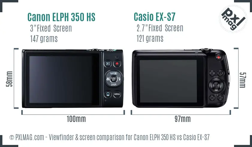 Canon ELPH 350 HS vs Casio EX-S7 Screen and Viewfinder comparison