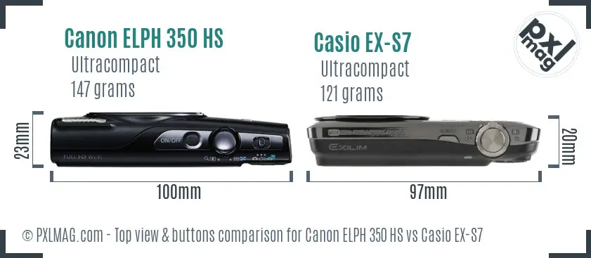 Canon ELPH 350 HS vs Casio EX-S7 top view buttons comparison