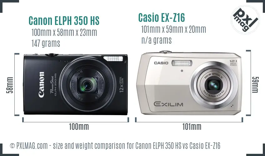 Canon ELPH 350 HS vs Casio EX-Z16 size comparison