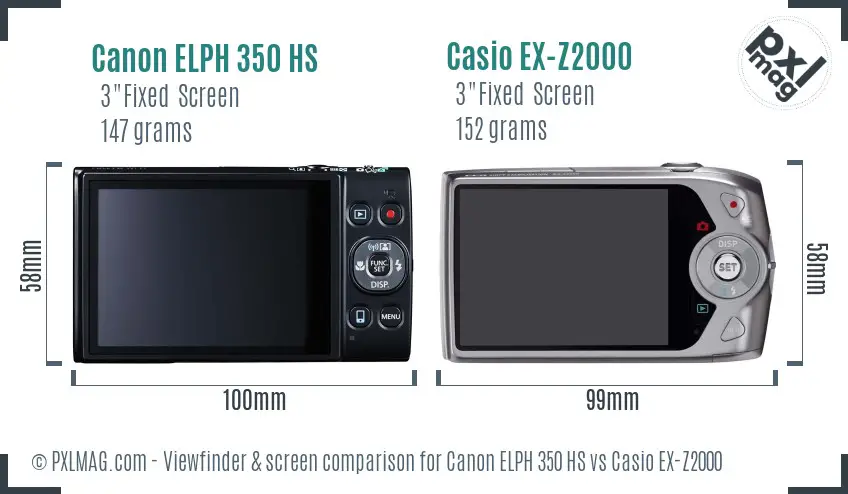 Canon ELPH 350 HS vs Casio EX-Z2000 Screen and Viewfinder comparison