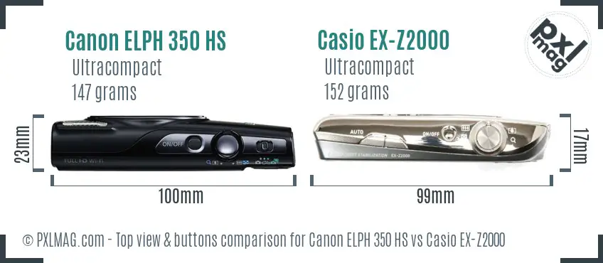 Canon ELPH 350 HS vs Casio EX-Z2000 top view buttons comparison