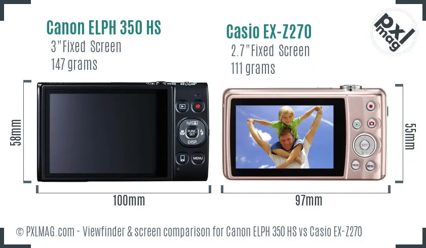 Canon ELPH 350 HS vs Casio EX-Z270 Screen and Viewfinder comparison