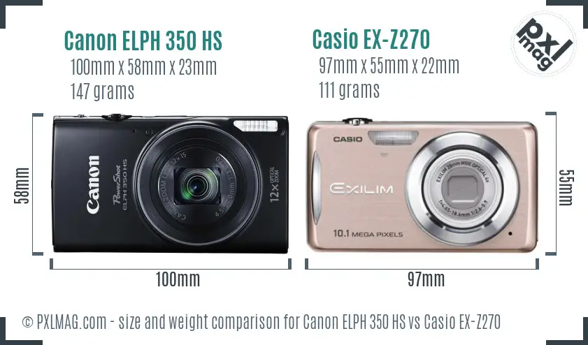 Canon ELPH 350 HS vs Casio EX-Z270 size comparison
