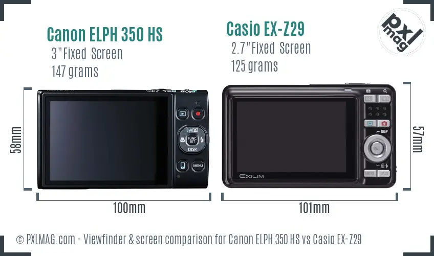 Canon ELPH 350 HS vs Casio EX-Z29 Screen and Viewfinder comparison