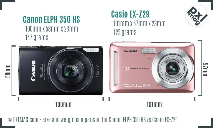 Canon ELPH 350 HS vs Casio EX-Z29 size comparison