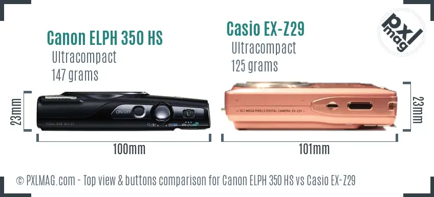 Canon ELPH 350 HS vs Casio EX-Z29 top view buttons comparison