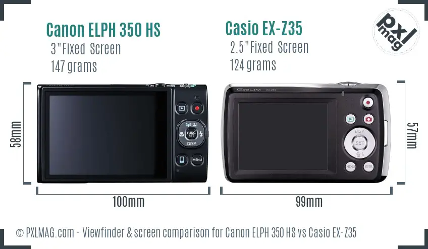 Canon ELPH 350 HS vs Casio EX-Z35 Screen and Viewfinder comparison