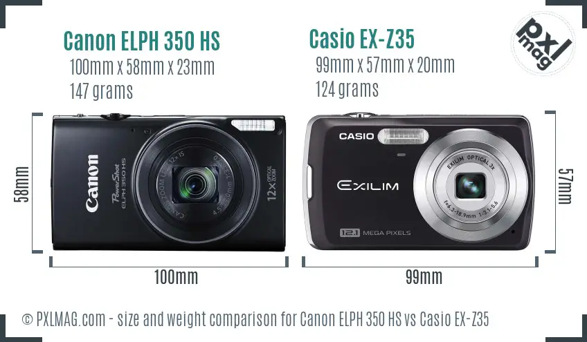 Canon ELPH 350 HS vs Casio EX-Z35 size comparison