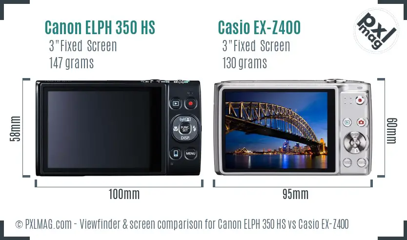 Canon ELPH 350 HS vs Casio EX-Z400 Screen and Viewfinder comparison