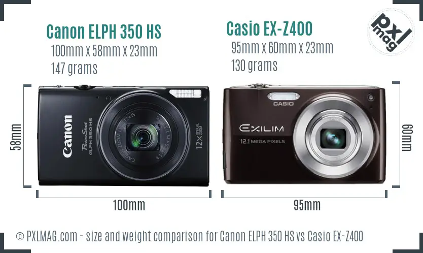 Canon ELPH 350 HS vs Casio EX-Z400 size comparison