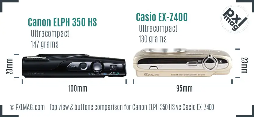 Canon ELPH 350 HS vs Casio EX-Z400 top view buttons comparison