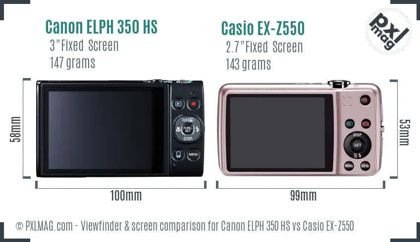 Canon ELPH 350 HS vs Casio EX-Z550 Screen and Viewfinder comparison