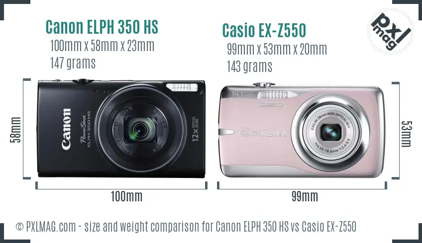 Canon ELPH 350 HS vs Casio EX-Z550 size comparison