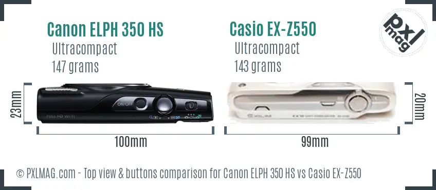 Canon ELPH 350 HS vs Casio EX-Z550 top view buttons comparison