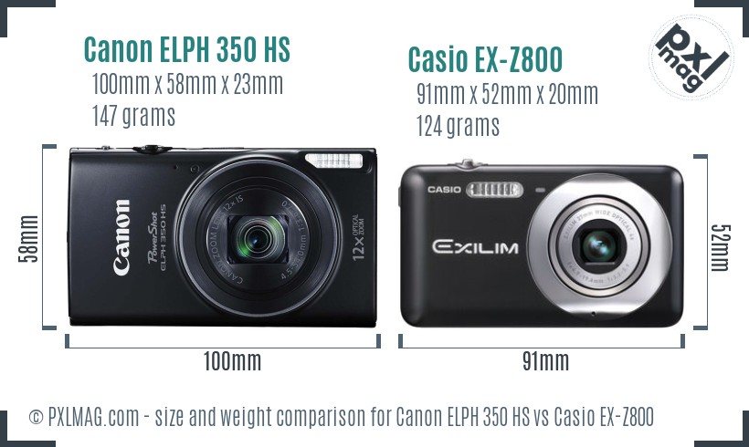 Canon ELPH 350 HS vs Casio EX-Z800 size comparison